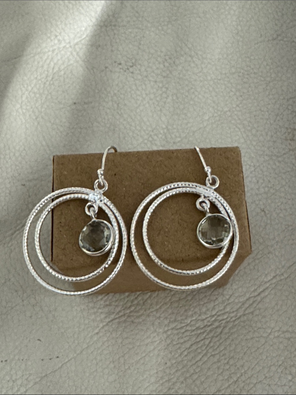 Sterling Silver Double Hoop Earrings witha tint of blue Gemstone Drop.